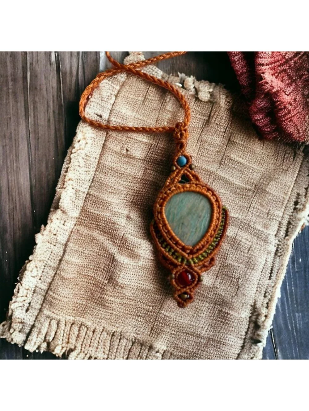 Handmade Macrame Necklace for Women | Adjustable Amazonite Healing Pendant